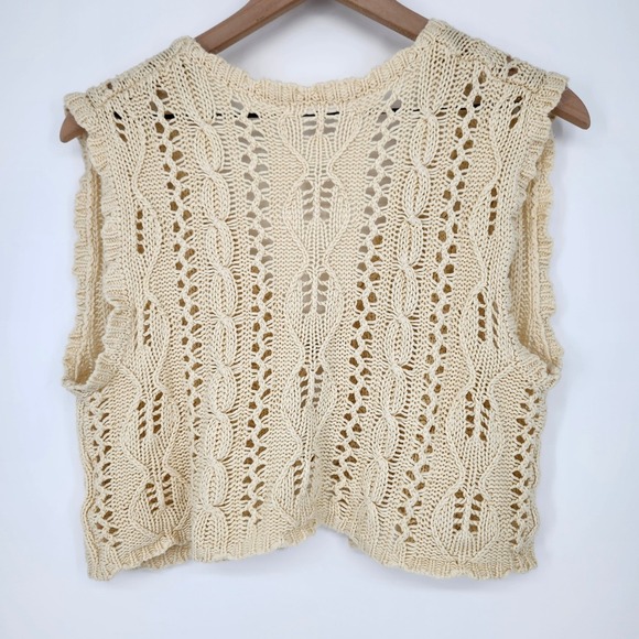 Cream Crochet Knit Vest Womens Small Indie Folk Chunky Granola Earthy Boho - Picture 5 of 6
